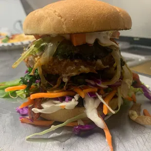 Had the best salmon burger with honey dijon full loaded..