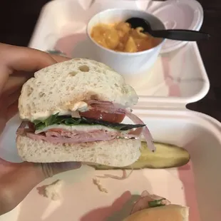 Italian on french with a side of Mac and cheese