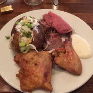 Baked chicken. Prime rib. Baked potato.