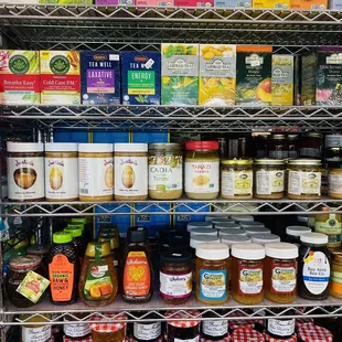 a variety of jams and condiments