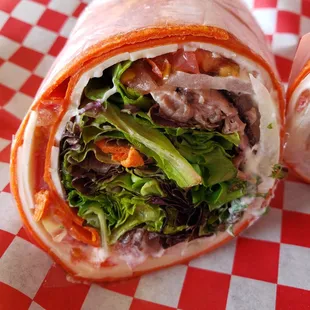 Roast beef and horseradish cheddar wrap.