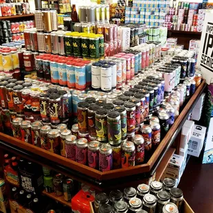 a variety of canned beverages in a store