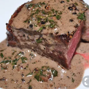 Filet Mignon with peppercorn cream sauce