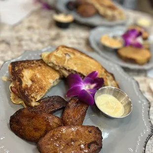 Cuban sandwich with plantains and potatoes