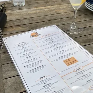 Food menu + mezcal martini