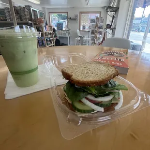 Matcha Foam Coconut Water &amp; Veggie Deluxe Sandwich