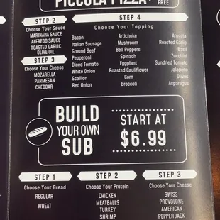 a menu for a pizza restaurant