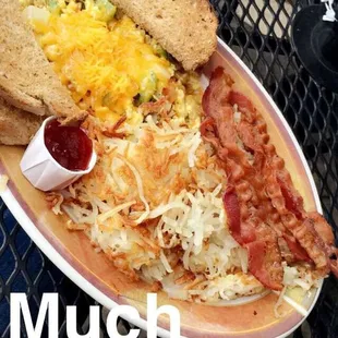Veggie scramble with a side of bacon.