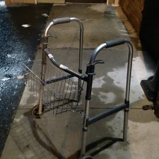 Oh no! Someone left their walker near the entrance/exit! Was still there after a slow, leisurely dinner! Hope s/he comes back for it!