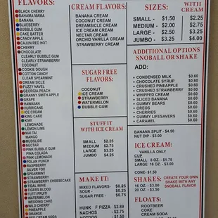 a menu for the store