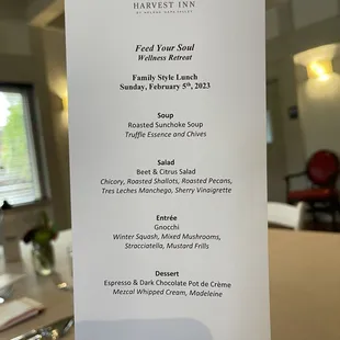 Special menu for the Feed Your Soul wellness retreat.