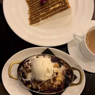 Berry crisp and carrot cake.