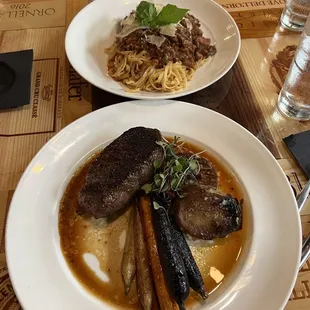 Boar + my husband&apos;s yummy pasta - took a bite of course!