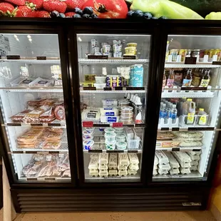 Meats, butters, eggs, beverages, etc.