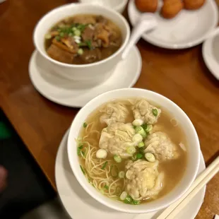 Beef Brisket Noodle Soup (top) and Wonton Noodle Soup (bottom)