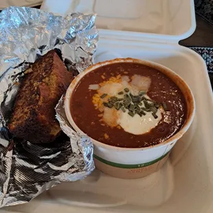 Chili with homemade cornbread