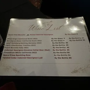 Wine list