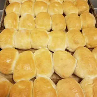 a tray of freshly baked rolls