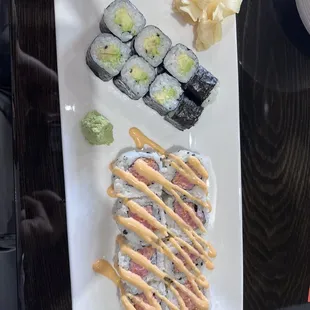 Avocado Rolls and Spicy Tuna Rolls