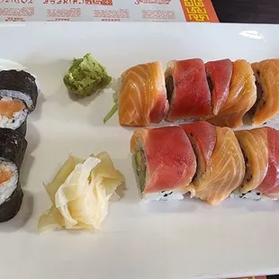 Salmon Roll and Rainbow Roll