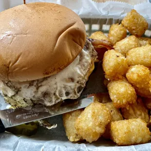 Protein Burger with tots
