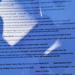 Breakfast menu as they do not serve lunch till 1115ish