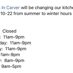 Kitchen Hours of operation