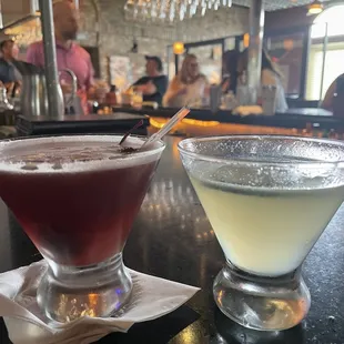 (Right) Byrrh-Bon Cherry Tart (Left) Cucumber Gin Gimlet