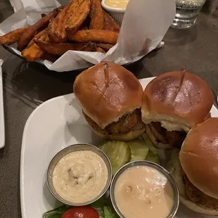 Sweet potato fries and Asian chicken sliders