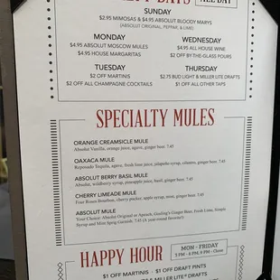 Cocktail menu