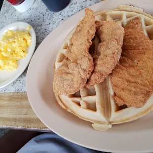 Chicken, waffles &amp; scrambled eggs