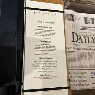 Specials for the evening