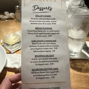 Dessert menu
