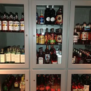 a display of liquor bottles