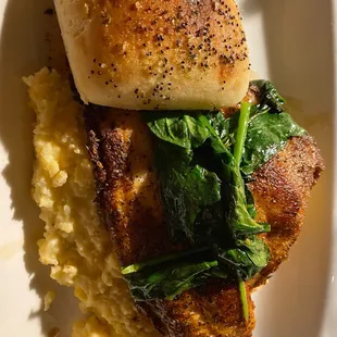Blackened catfish over grits