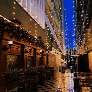a city street at night
