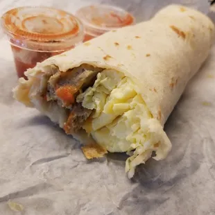 Turkey Sausage with Egg and Cheese Burrito!! Only around $3!