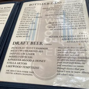 Drink menu