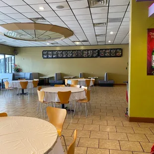 tables and chairs in a restaurant