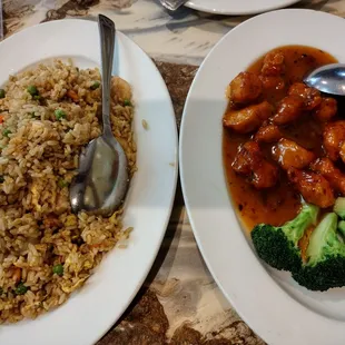 Orange chicken and shrimp fried rice