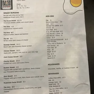 Menu for breakfast