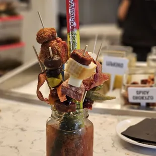 Bloody Mary self-service toppings bar.