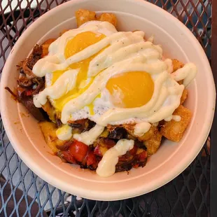 Hash on Hash w/Braised beef &amp; Sunny Side eggs