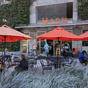 Front door and outdoor seating