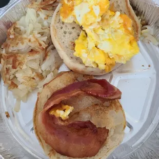 Egg sandwich with the wrong hashbrowns and bacon, even though order notes were to not include bacon.