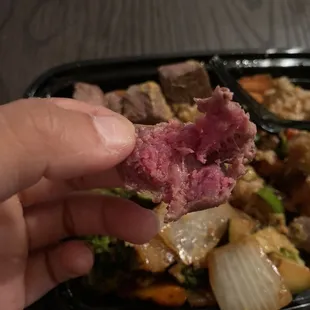 Barely cooked steak. Every piece was like this.