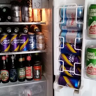 Beer fridge stocked for 1st Vikings game;  thanks, Haskell's!