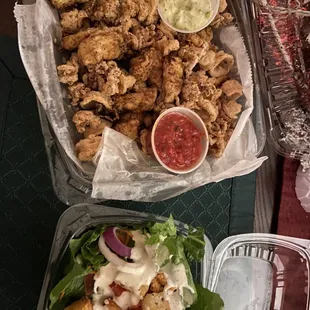 Fried Calamari (with Artichokes) and the dinner side salad.