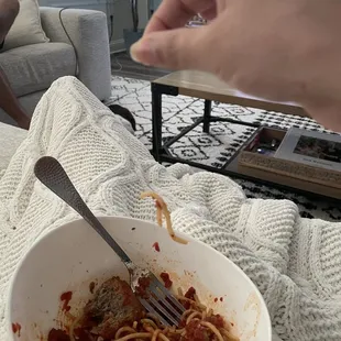 spaghetti Pasta and Meatballs and hair!!!! disgusting!