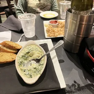 Great appetizers this was the Spinach and Artichoke Dip and Calamari Fritti